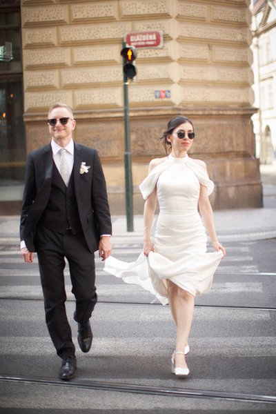 Sexy Czech and Turkish Newlyweds Saunter Down Street in Prague