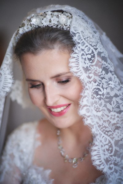 Classical portrait of the beaming Czech Bride