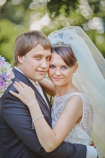 Garden Embrace of Newlyweds