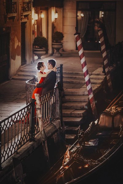 Romantic Kiss Near The Gondola At Night