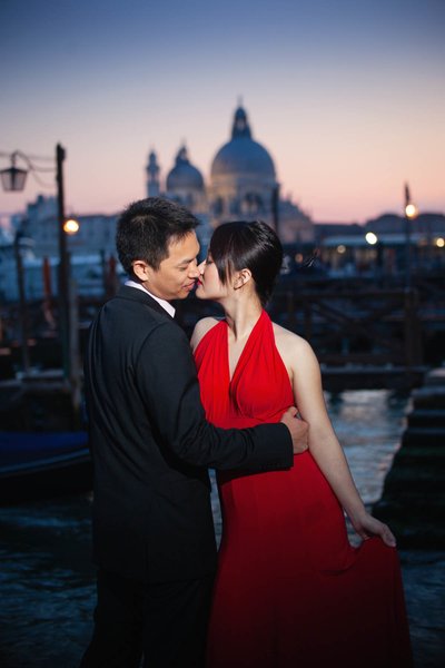 Kissing near the Gondola at Night