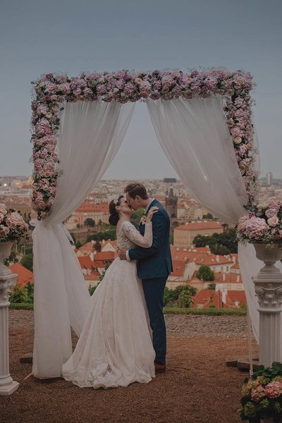 Adele and Matthias Evening Kiss Above Prague