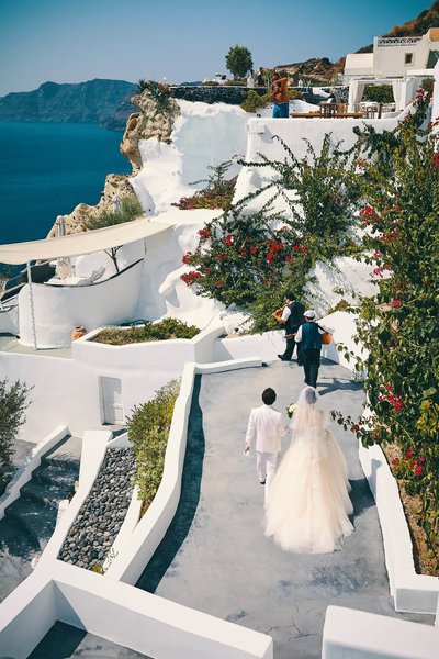 Greek Musicians Lead The Bride & Groom Santorini