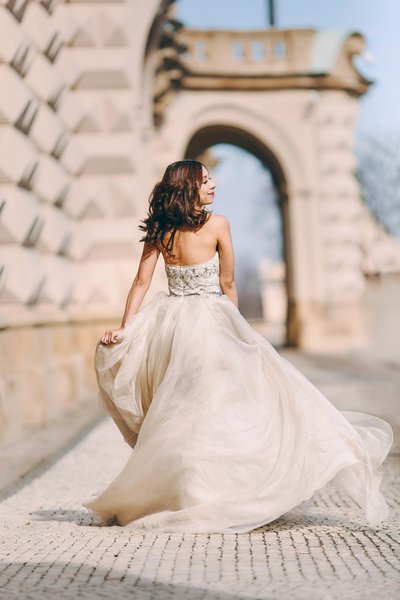 Happy Bride Twirling Dress Prague Castle