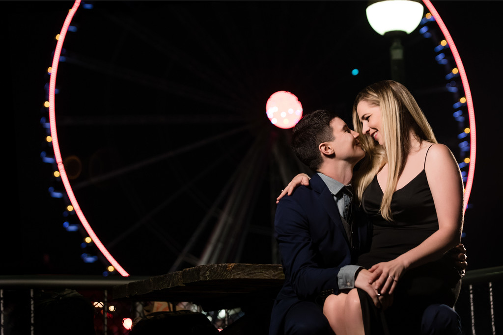 Engagement Picture in front of the Seattle Great Wheel
