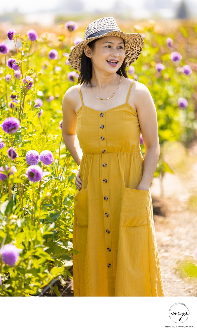 Sunny Garden: Woman in Yellow Dress and Straw Hat