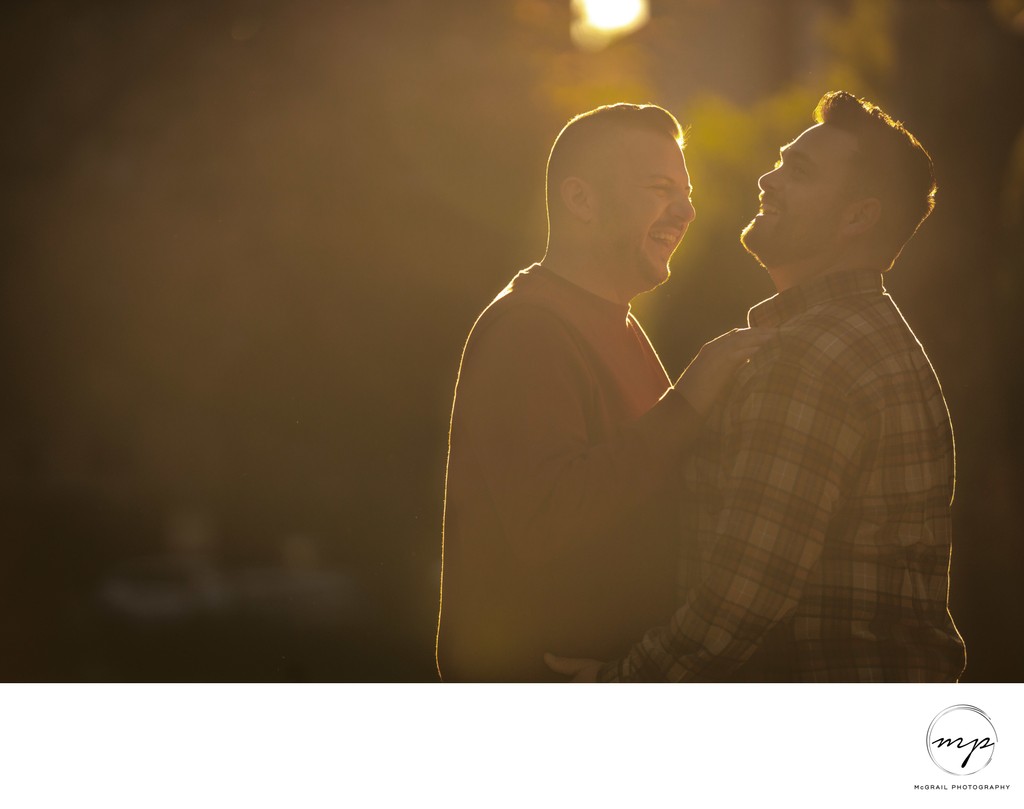 sunny engagement shoot of gay couple
