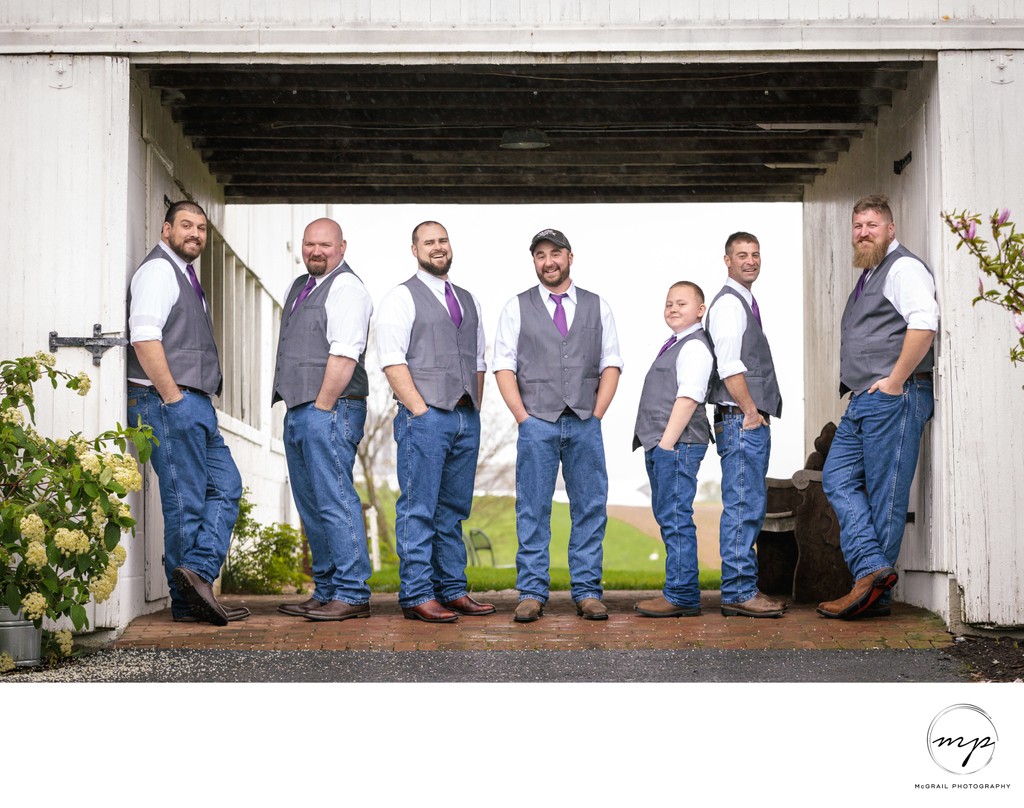 Groomsmen in Casual Attire for Rustic Wedding