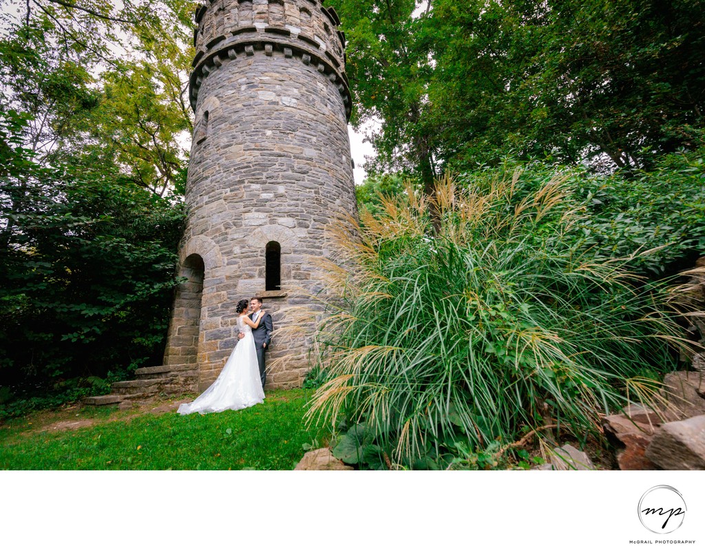 Romantic Wedding Portrait by Stone Tower