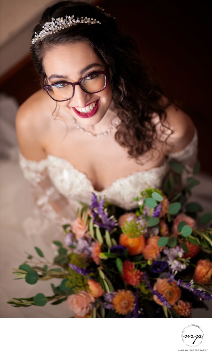 Radiant Bride with Glasses and Bouquet