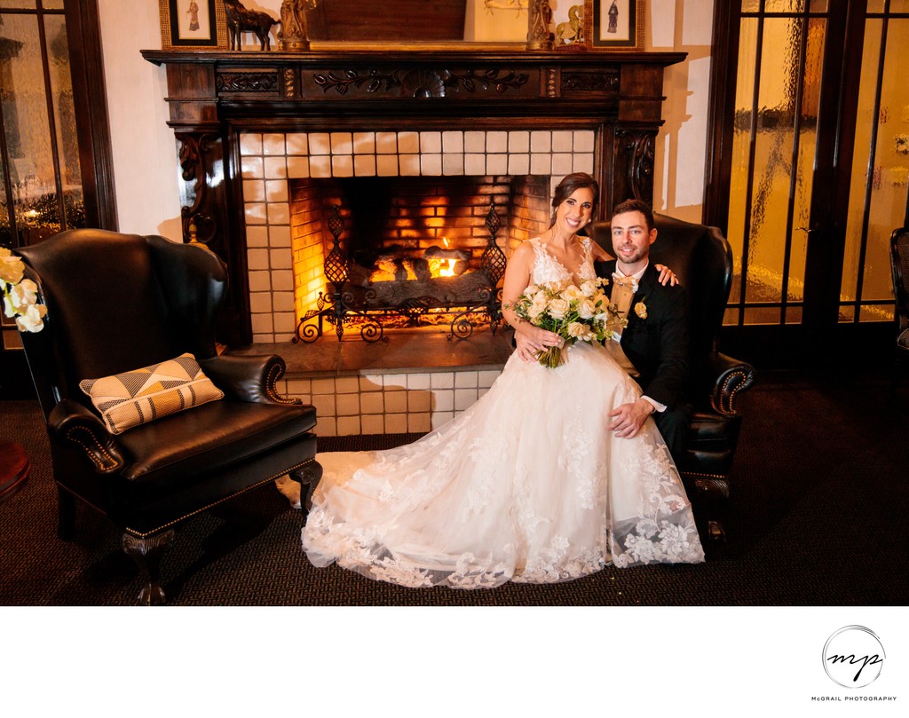 Cozy Fireplace Wedding Portrait