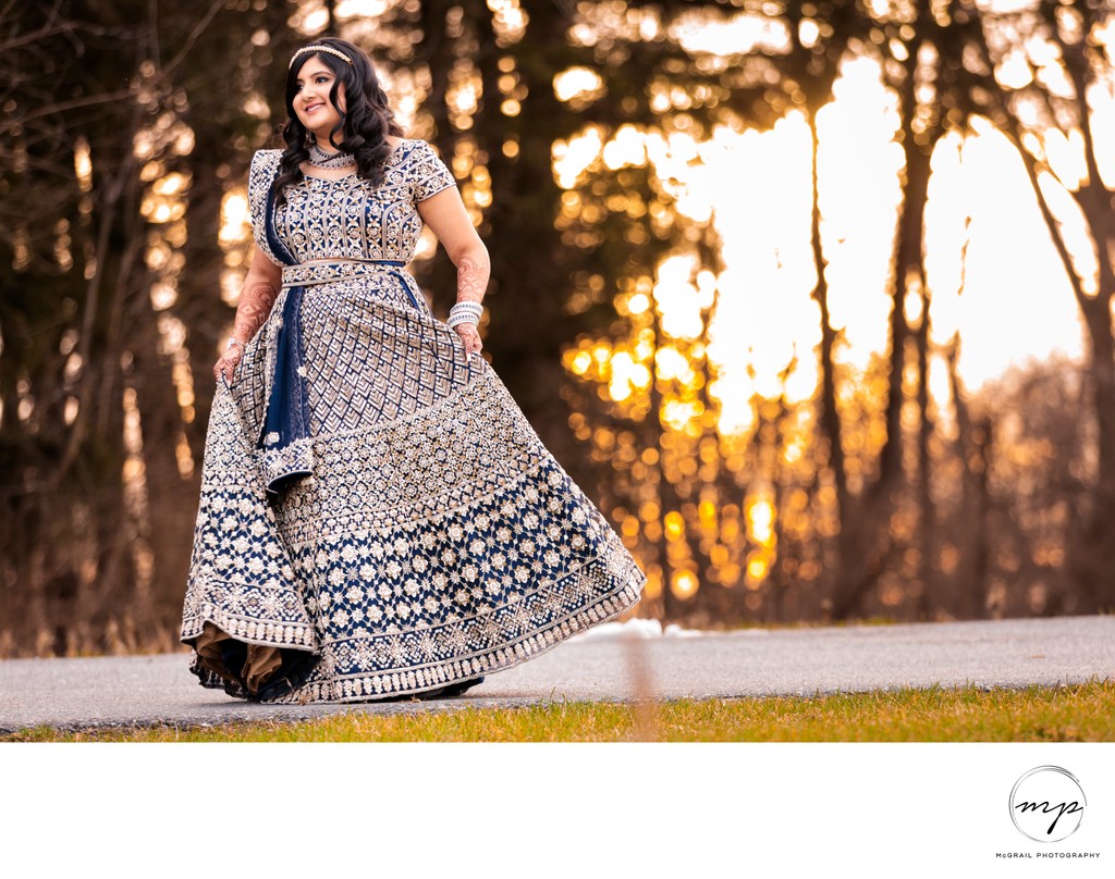 Elegant Bride in Traditional Indian Attire at Sunset