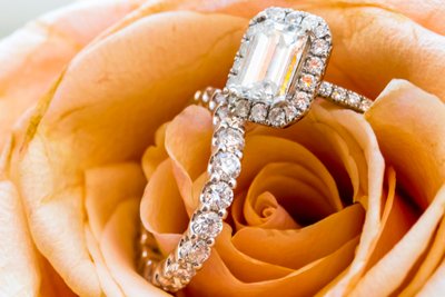 Stunning Engagement Ring Nestled in a Rose