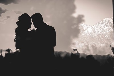 romantic white and black silhouette wedding picture 