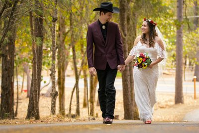 country groom and bohemian bride