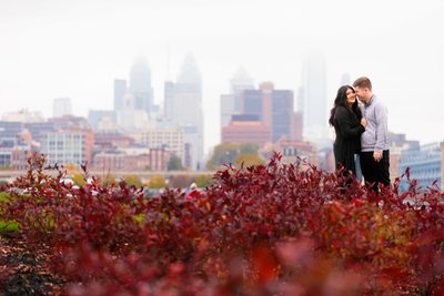 Romantic Engagement Photo on Foggy Philadelphia Day