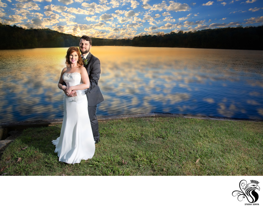 Bride and Groom Sunset Photo at Bella Collina Mansion