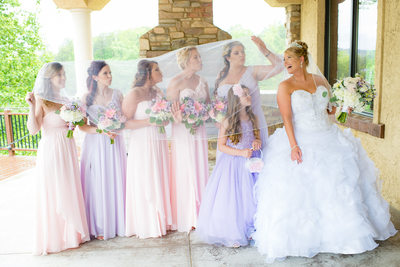 Bride and Bridesmaids under Cathedral Veil