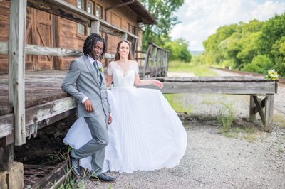 Bride and Groom at old train station