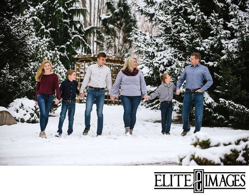 Family Portrait Walking in Snow at Dubuque Arboretum