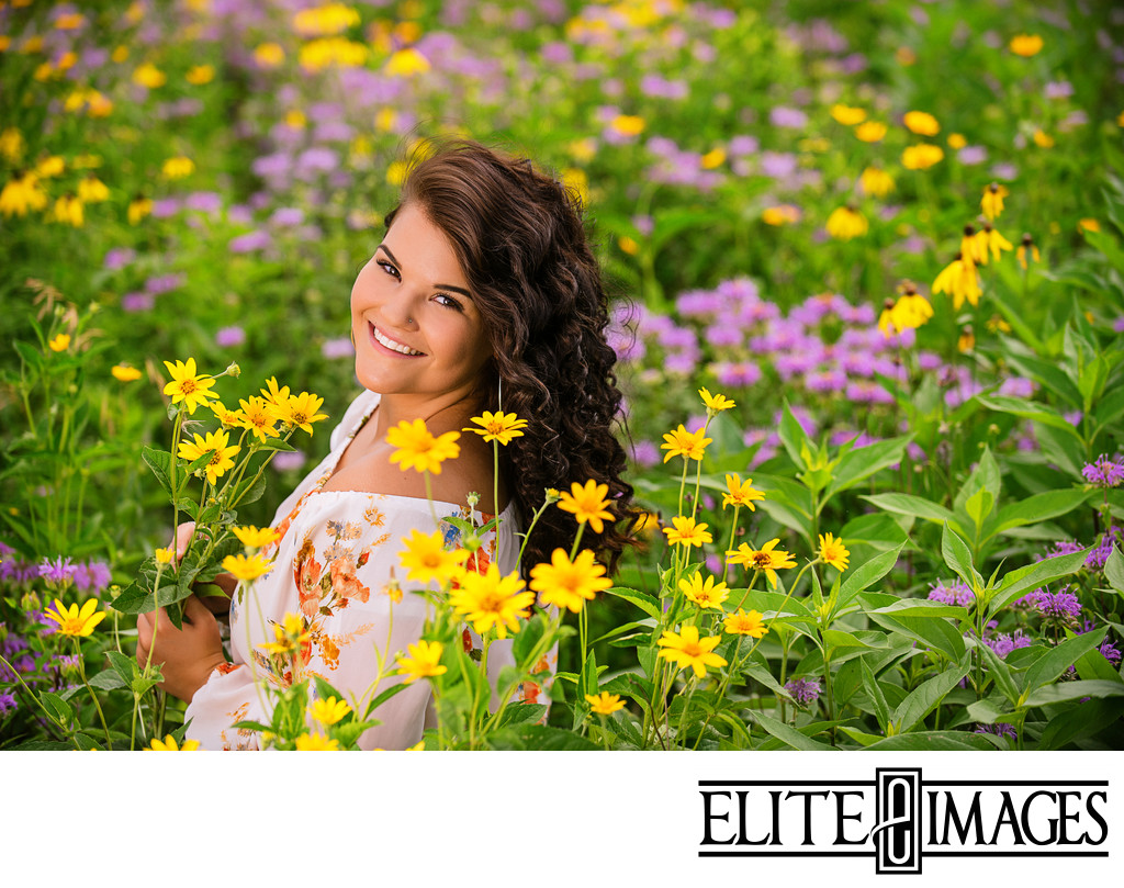 Senior Pictures in Field of Flowers Dubuque