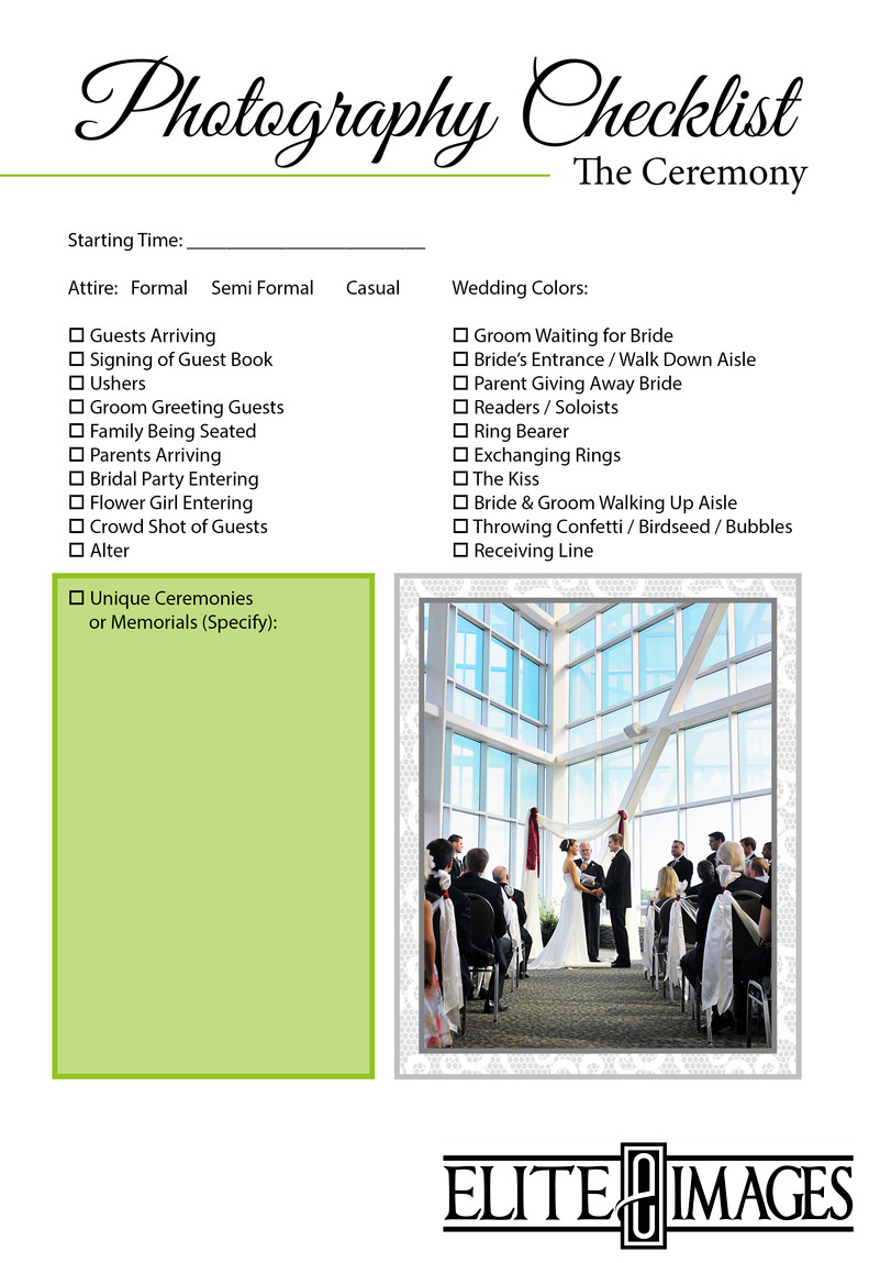 Wedding Photography Checklist - Ceremony