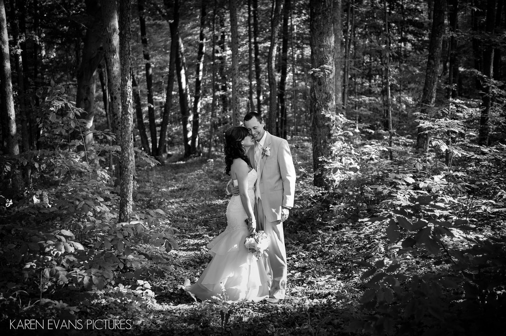 Bride and Groom Portrait in Woods at Outdoor Wedding