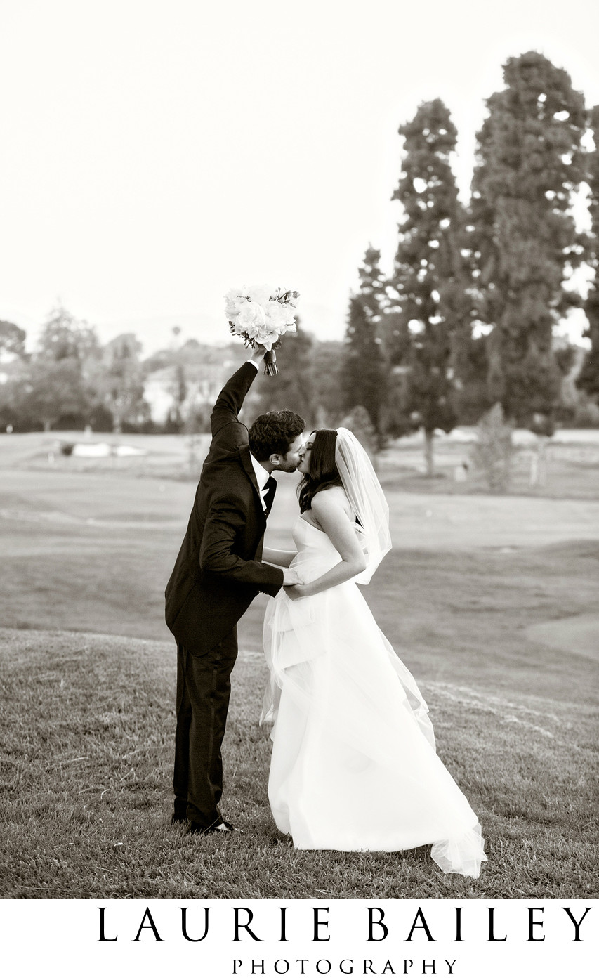 Newlywed Kisses on the Golf Course