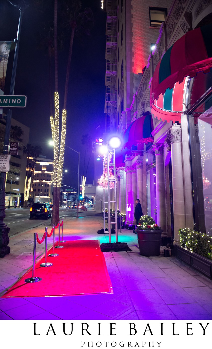Beverly Wilshire red carpet entrance at night