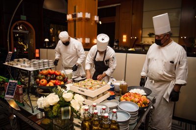 Thoughtfully arranged food station at the Regent Beverly Wilshire