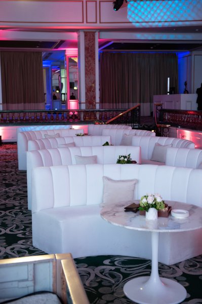A gold leading line draws the eye through the ballroom setup