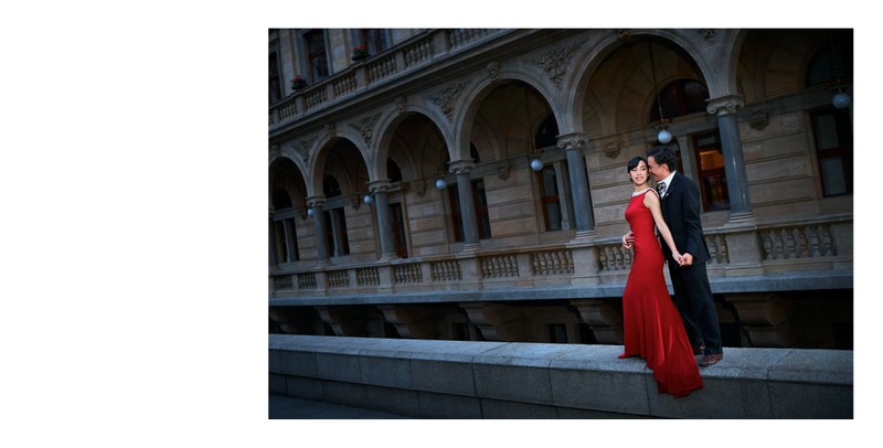 The stylish woman in red and her sexy fiancee in Prague