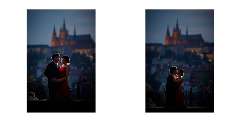 C&L pictured at night with Prague St. Vitus Cathedral