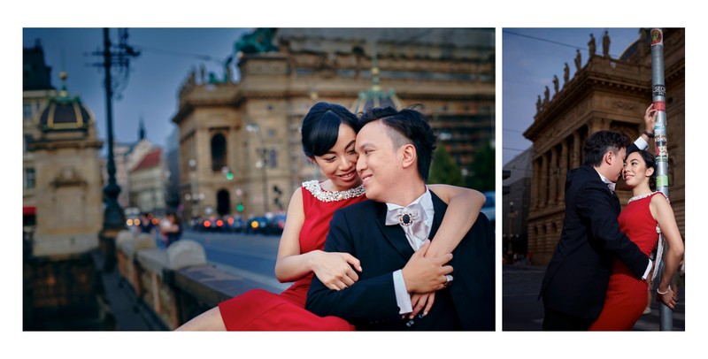 C&L share a moment during their Prague pre wedding