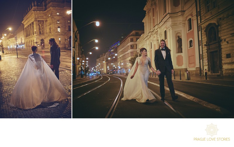 Sherri & Matt Album design - walking in Prague at night