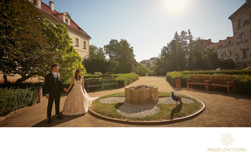 bride & groom exploring Prague