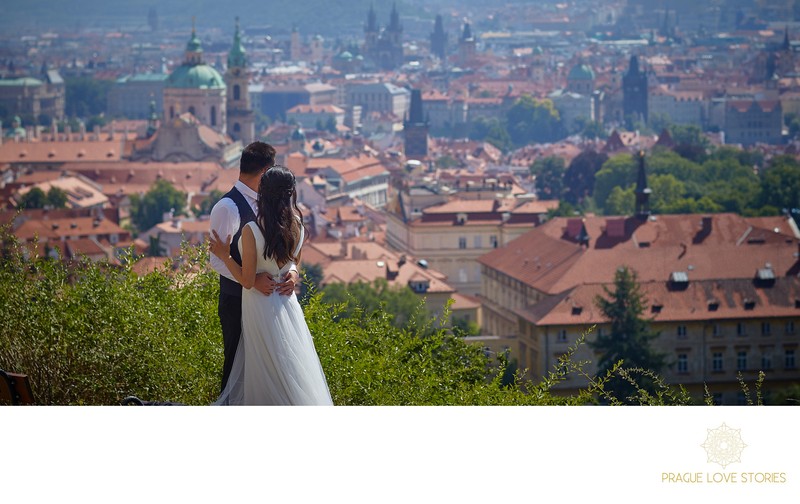 Bride & groom overlooking Prague