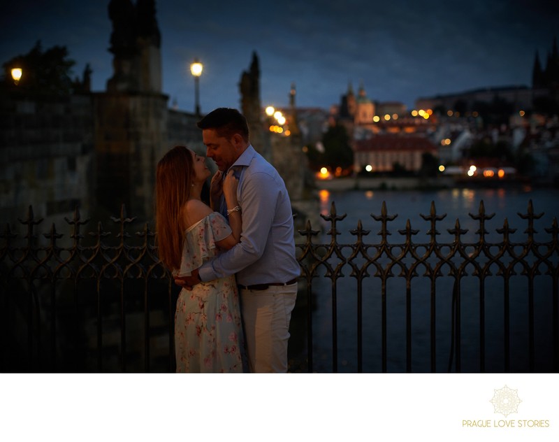 Sexy Embrace Near Charles Bridge at Nigth