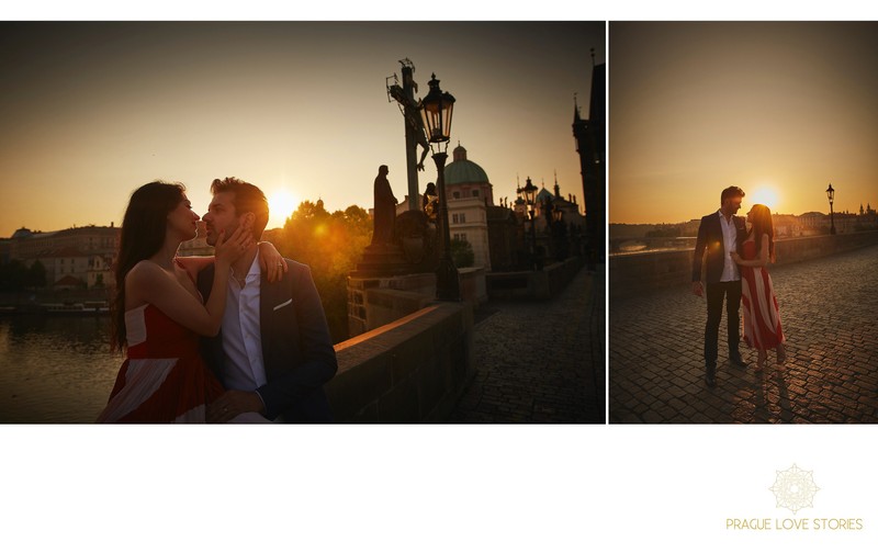 Enjoying the sunrise atop the Charles Bridge