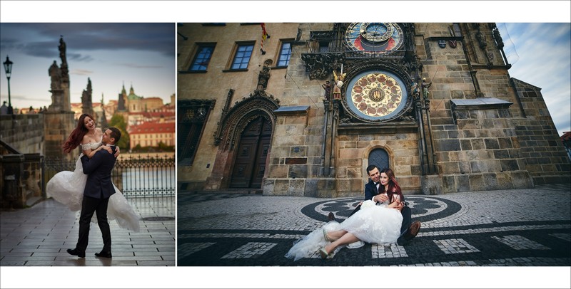 Prague sunrise portraits of bride & groom