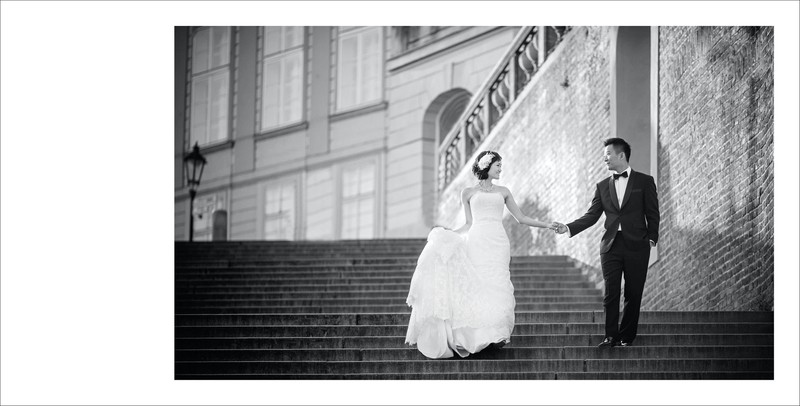 Walking his bride down the steps at Prague Castle