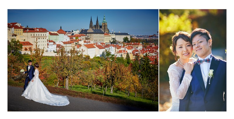 Japanese bride & groom explore the vineyards in Prague