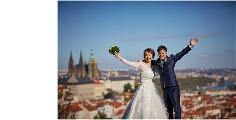 newlyweds celebrate above Prague