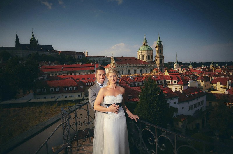 Gorgeous Bride & Groom atop the Vrtbovska Garden Prague
