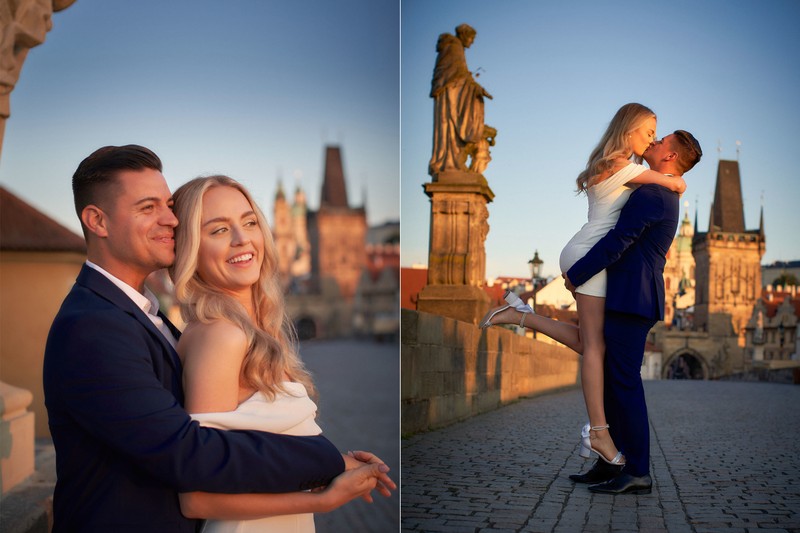 Gorgeous California Couple Enjoying Golden Light Hour Prague