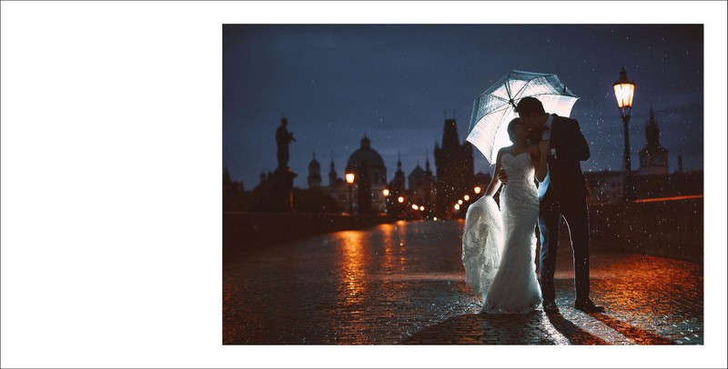 Album Design: Charles Bridge Lovers Posing In Rain