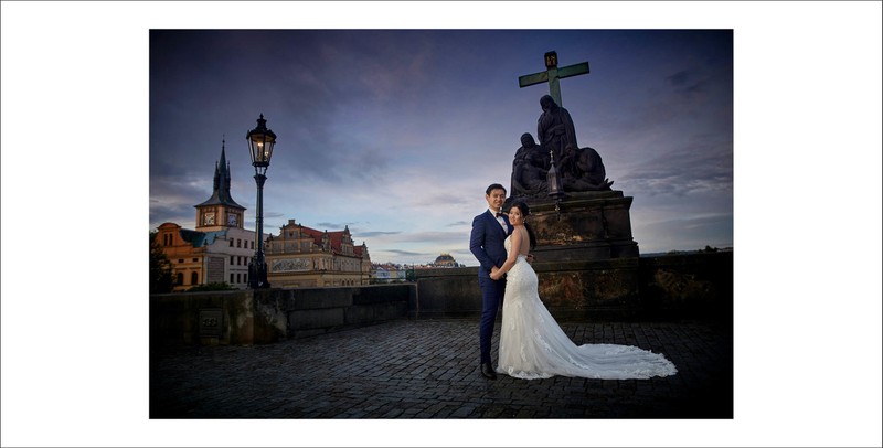 Newlyweds Cross Charles Bridge Blue Hour