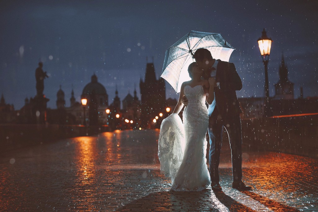 Posing in the Rain Charles Bridge