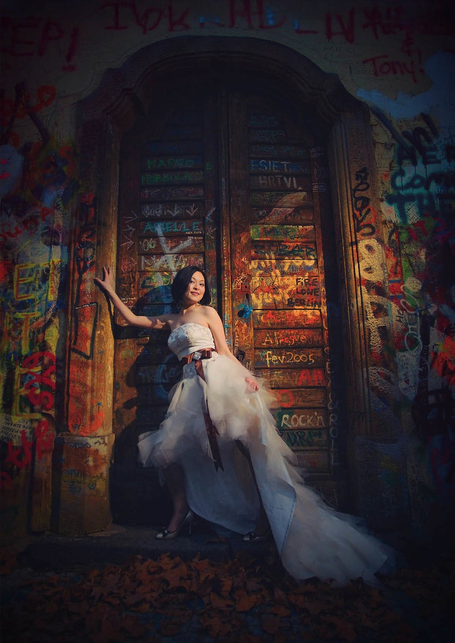 Gorgeous Macau Bride at John Lennon Wall in Prague