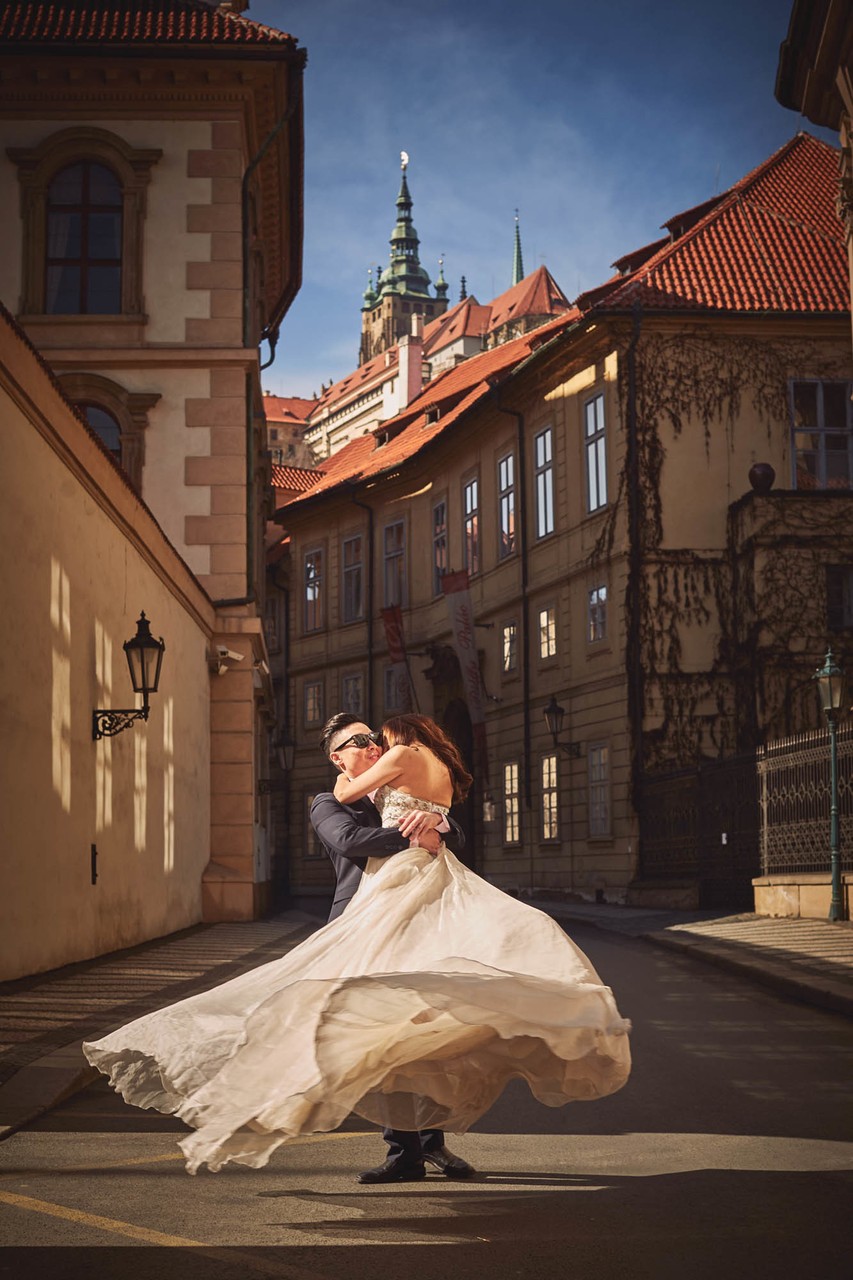 Twirling his bride in Mala Strana